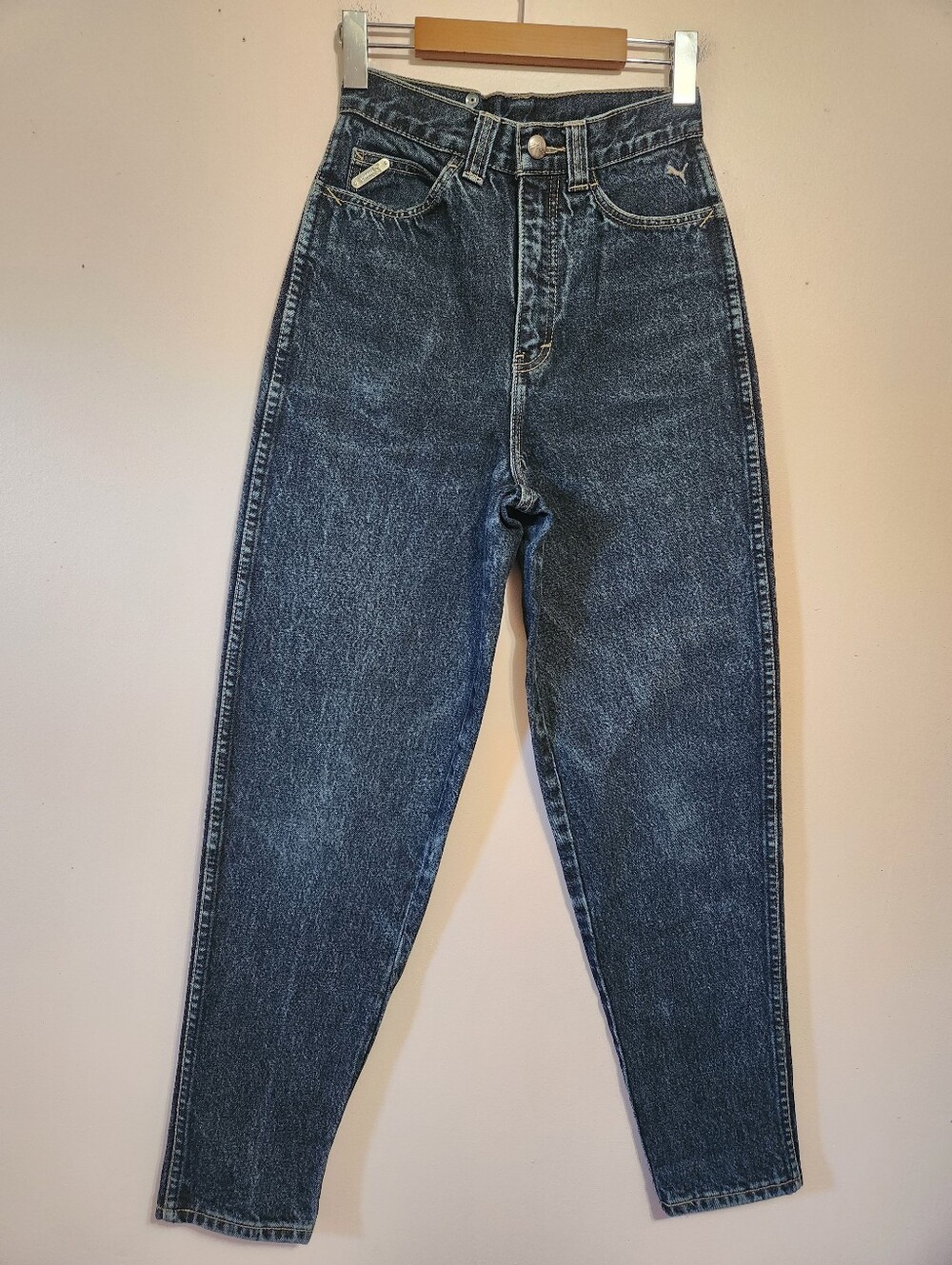 Vintage Puma Jeans Heavy Duty Division Acid Wash High Rise Mom Denim Sz 25 Retro